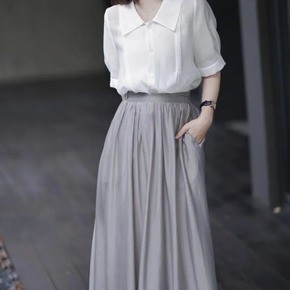Skirts for Women Silk Clothing Office Satin Long Womens Skirt Maxi Grey with Pocket Formal Trend Korean Style Cheap Summer 2024