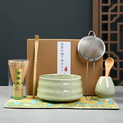 Matcha Set Kit Japanese Ceremony Green/Pink/White With Bamboo Spoon/Scoop, Whisk Holder, Matcha Bowl Matcha Gift Set