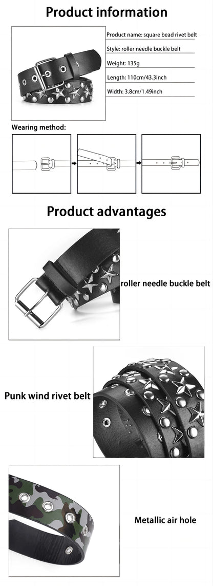Women's Belt Fashion Pentagonal Star Belt Y2k Belt Camouflage Punk Hiphop Rock Men's Belt Paired With Jeans Belt Pu Leather Belt