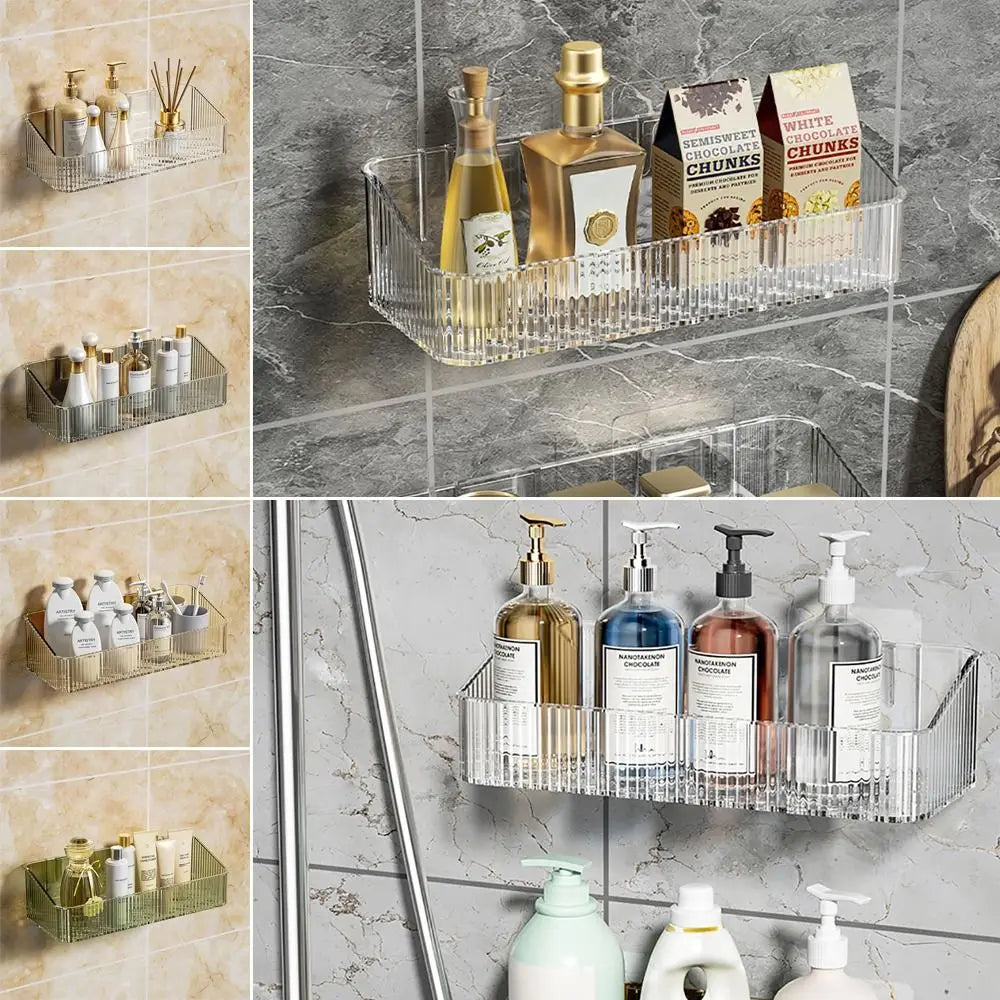 1Pcs Toilet Accessories Bathroom Shelves Corner Wall Mounted Kitchen Storage Holder Plastic No Hole Required