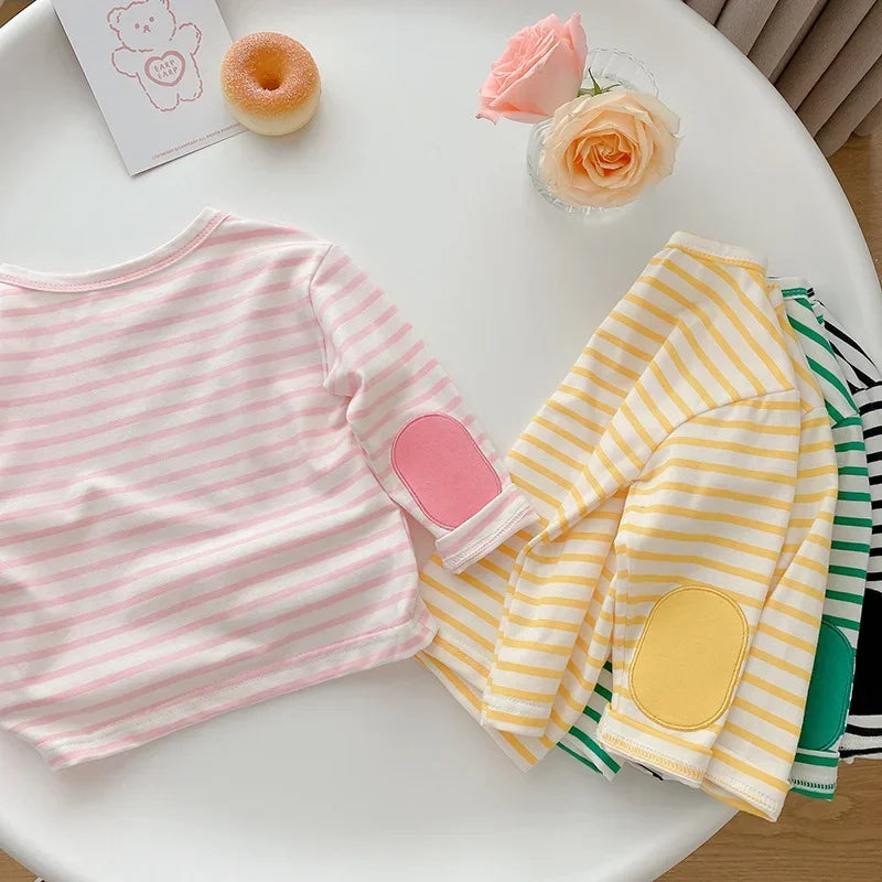 Spring Baby Boy Striped Cotton T-shirts Kids Cotton Clothes Toddler Girls Tops Children Long Sleeve Loose Bottoming T Shirt 0-4Y