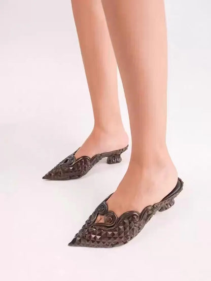 Women Sandals 2025 Spring Melissa Woman Slingback Shoes Fashion Ladies High Heels Elegant Med Heel Pointed Toe Slip on Sandal