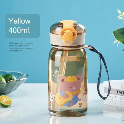 Kids Cartoon Water Sippy Cup with Straw Cute Bear Leakproof Water Bottles Outdoor Portable Drink Bottle Children's Lovely Cup