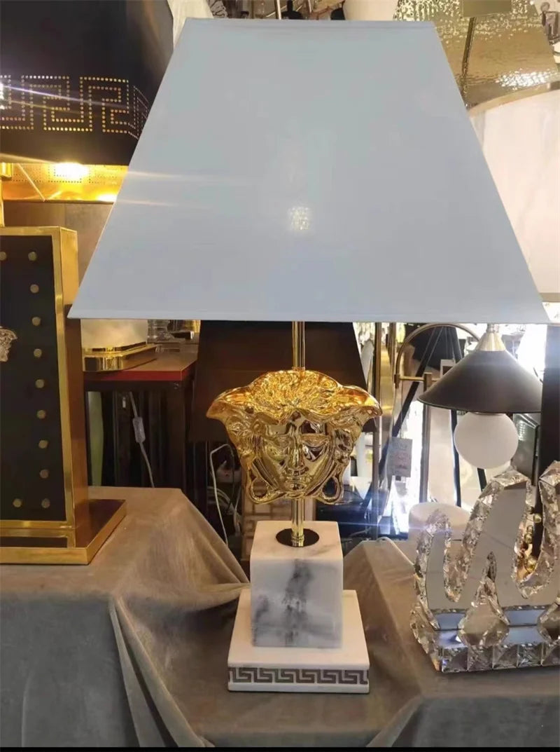 Modern LED Natural Marble Base Hardware Modern Light Luxury Bedside Lamp Decorative Lamp