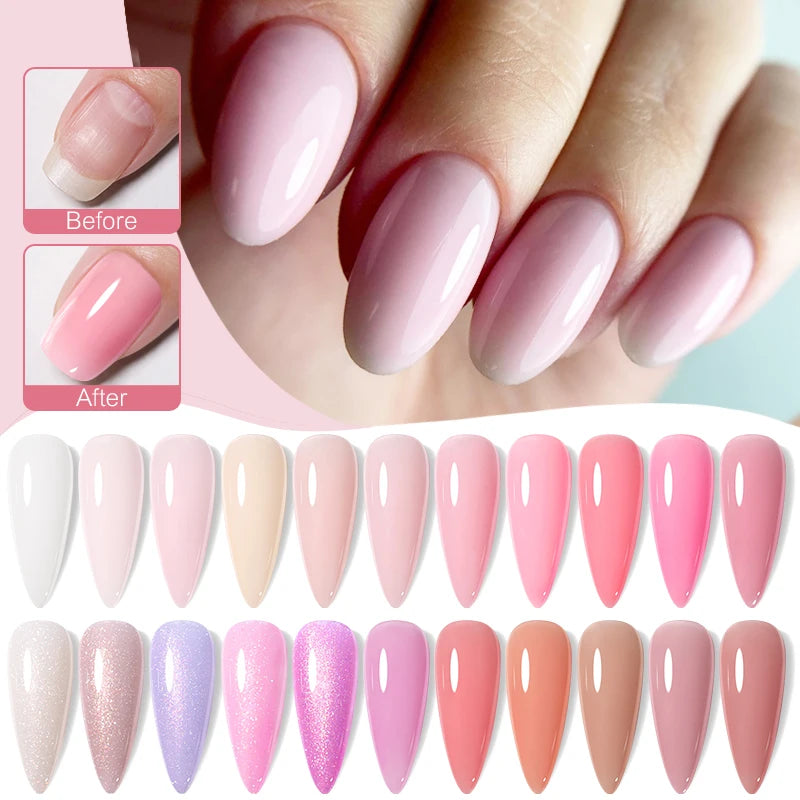 UR SUGAR 7ml Pale Pink Rubber Base Gel Nude Color Semi Permant Soak Off UV LED Self-leveling Gel Varnishes Great Coverage