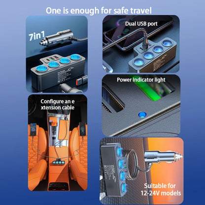 120W Multi-Function Charger USB/Type C Fast Charging Can Charge Multiple Devices At The Same Time, One Tow And Four Car Chargers