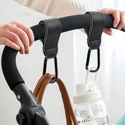 2pcs Leather Stroller Hook Baby Stroller Hook Carabiner Hook Velcro Hook Walking Universal Hook Artifact Kids Travel Accessories
