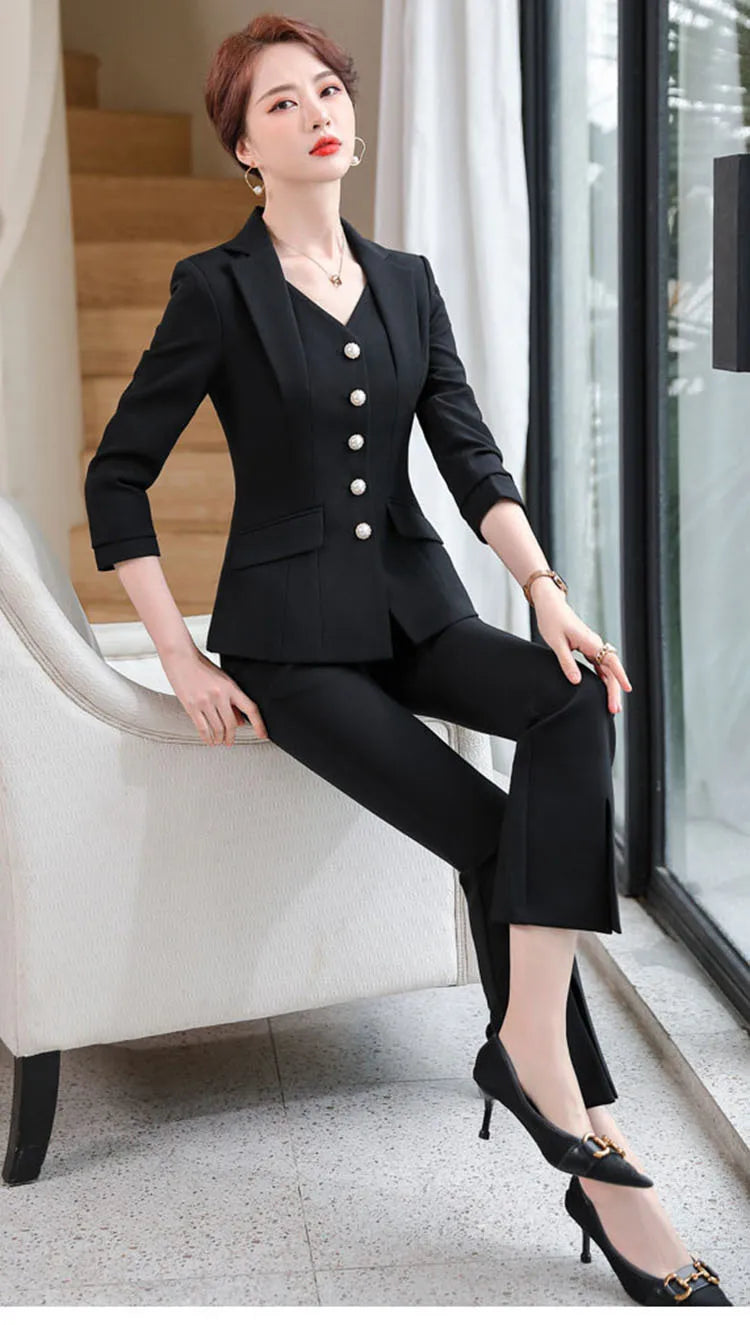 Office Formal Uniform Designs Women Business Suits Pant Suits With Pants Jacket Coat Professional Business Work Wear Blazers Set