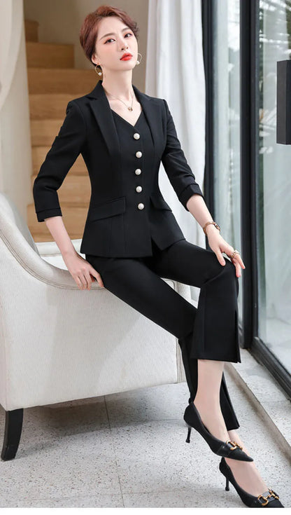 Office Formal Uniform Designs Women Business Suits Pant Suits With Pants Jacket Coat Professional Business Work Wear Blazers Set