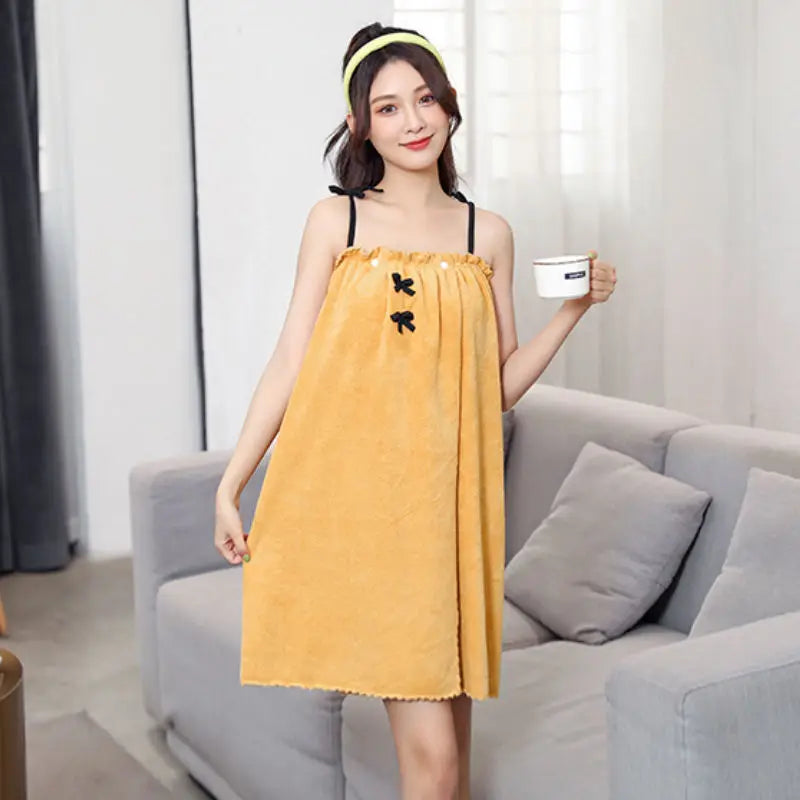 Women Bath Towel Absorbent Wearable Mircofiber Bathrobe Swimming Beach Blanket Sauna Shower Towel Suspenders Nightdress Dress