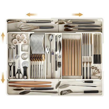 Drawer Organizer, Cutlery Tray for Kitchen Drawer, Expandable Utensil with Compartment, Spoons Forks Knives Cutlery Holder