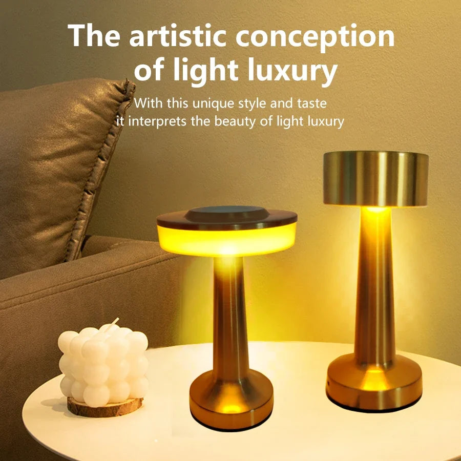 LED Touch Table Lamp Metal Rechargeable Desktop Night Light For Bedroom Restaurant Coffee Bar Study Desktop Decoration Light