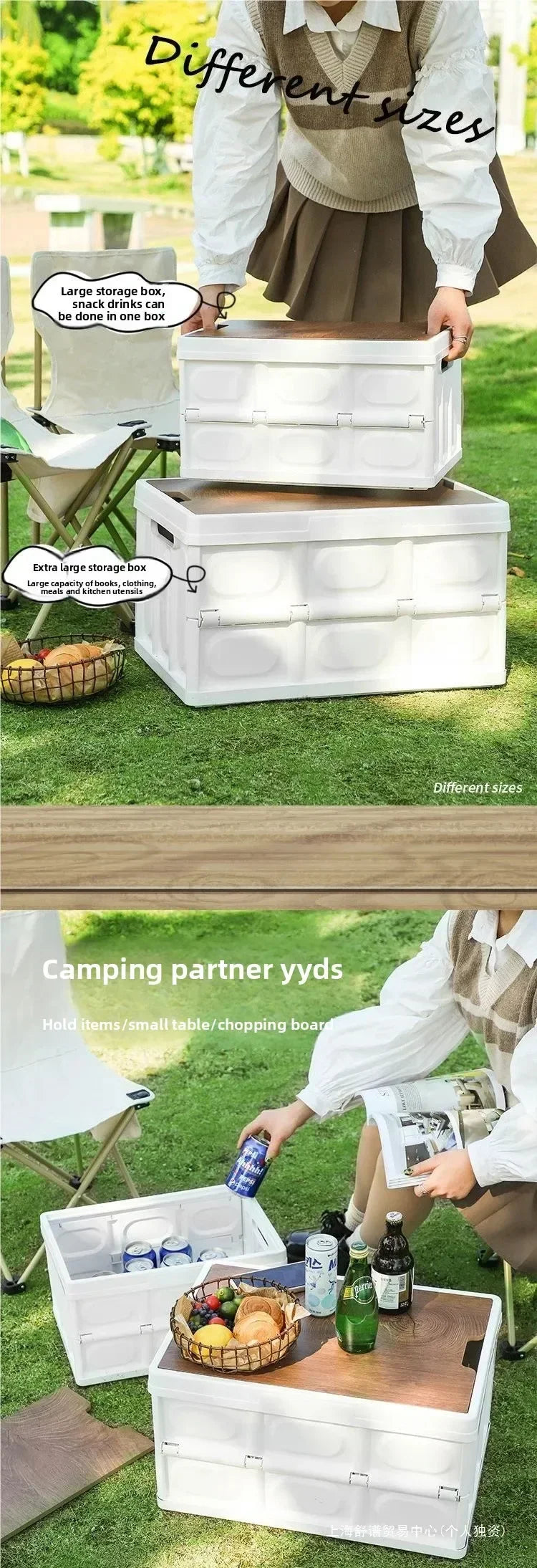 Camping Storage Box, Trunk Organizer, Camping Picnic Camping Box, Car Folding Outdoor Bench and Chopping Board