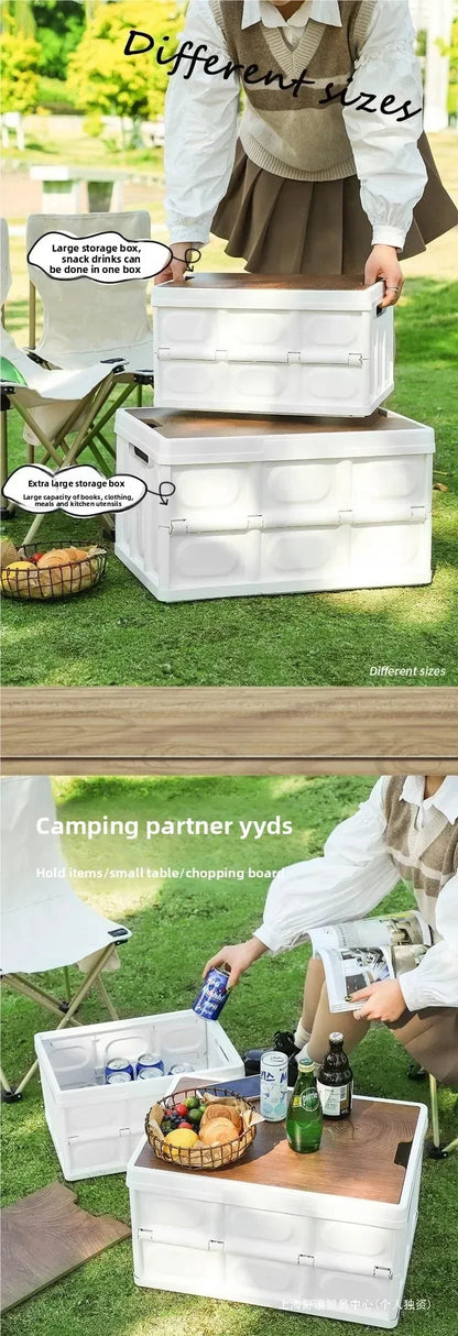 Camping Storage Box, Trunk Organizer, Camping Picnic Camping Box, Car Folding Outdoor Bench and Chopping Board