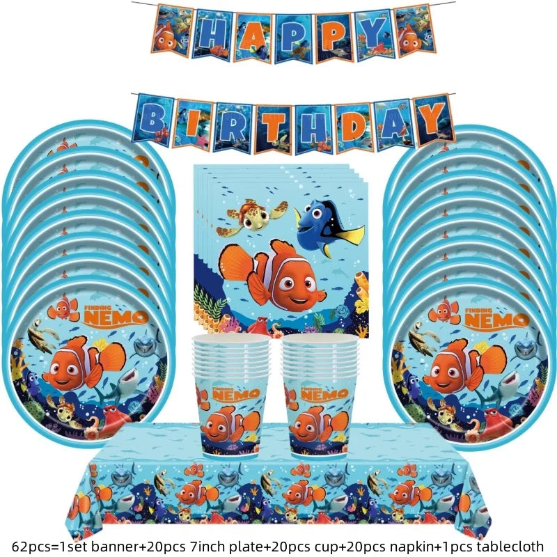 Finding Nemo Birthday Party Decoration Children Party Balloons Disposable Tableware Plates Napkins Cup Tablecloth Party Supplies