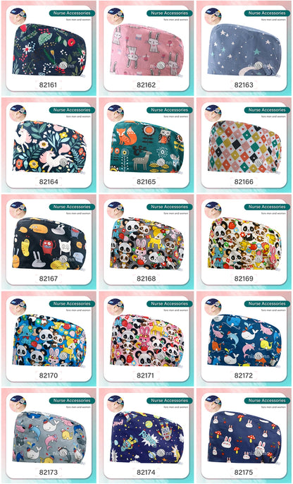 Cartoon Printed Operating Room Doctor Work Scrub Hat Pharmacy Dentistry Clinic Surgical Cap Adjustable Medical Nurse Accessories