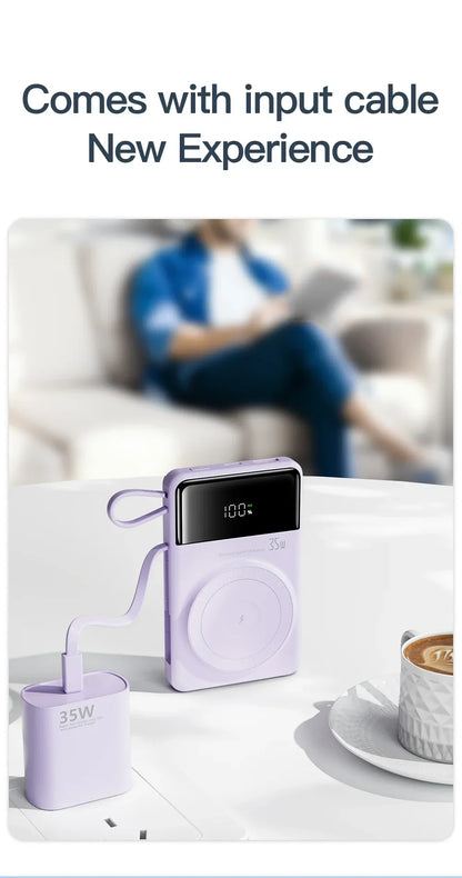New Portable Built in Cables Magnetic Wireless Power Bank PD35W Fast Charging 20000mAh Large Capacity Powerbank for iPhone 16 15