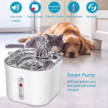 Cat Water Fountain Stainless Steel Pet Water Fountain for Cats Inside 1Filters&Ultra-Quiet Pump 2.2L/73oz Dog Pet Water Fountain