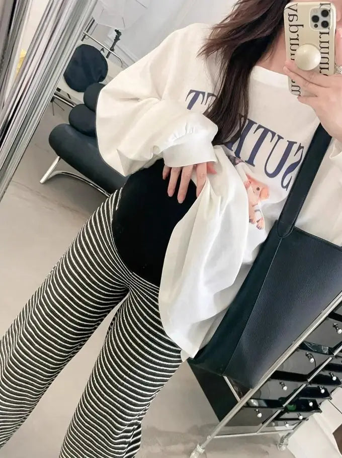 2025 Maternity Pants Home Clothes for Pregnant Women Leisure Belly Support Clothing Pregnancy Striped Trousers Woman Summer Kids