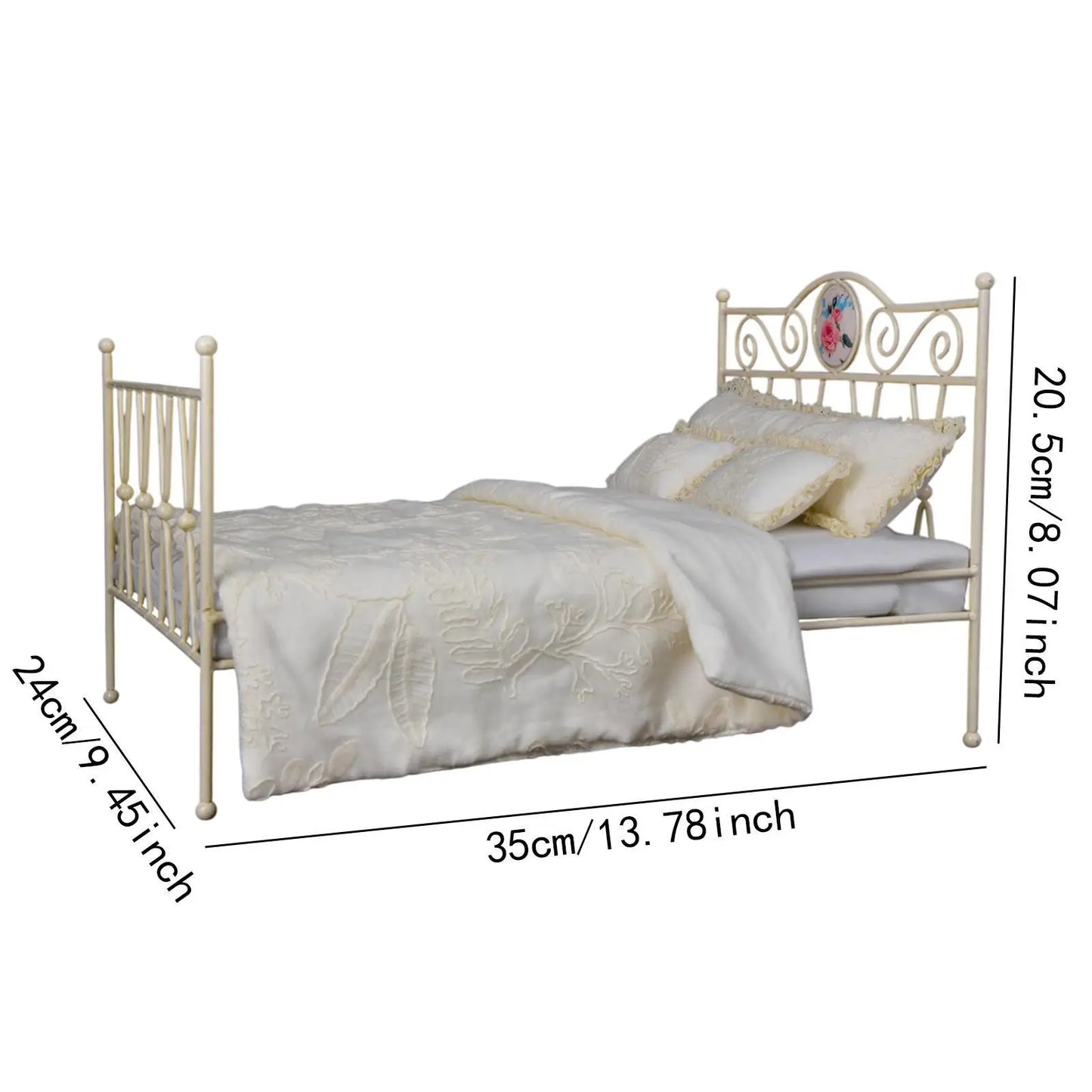 1/6 Dollhouse Iron Bed Simulation Twin Bed with Mattress Miniature Furniture Room for DIY Model Home Life Scene Layout Role Play