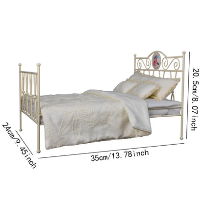 1/6 Dollhouse Iron Bed Simulation Twin Bed with Mattress Miniature Furniture Room for DIY Model Home Life Scene Layout Role Play