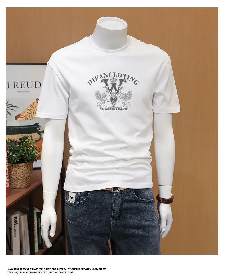 Men's T-shirts, Summer Round Neck Printed Trendy Men's Casual Versatile Short Sleeve Tops