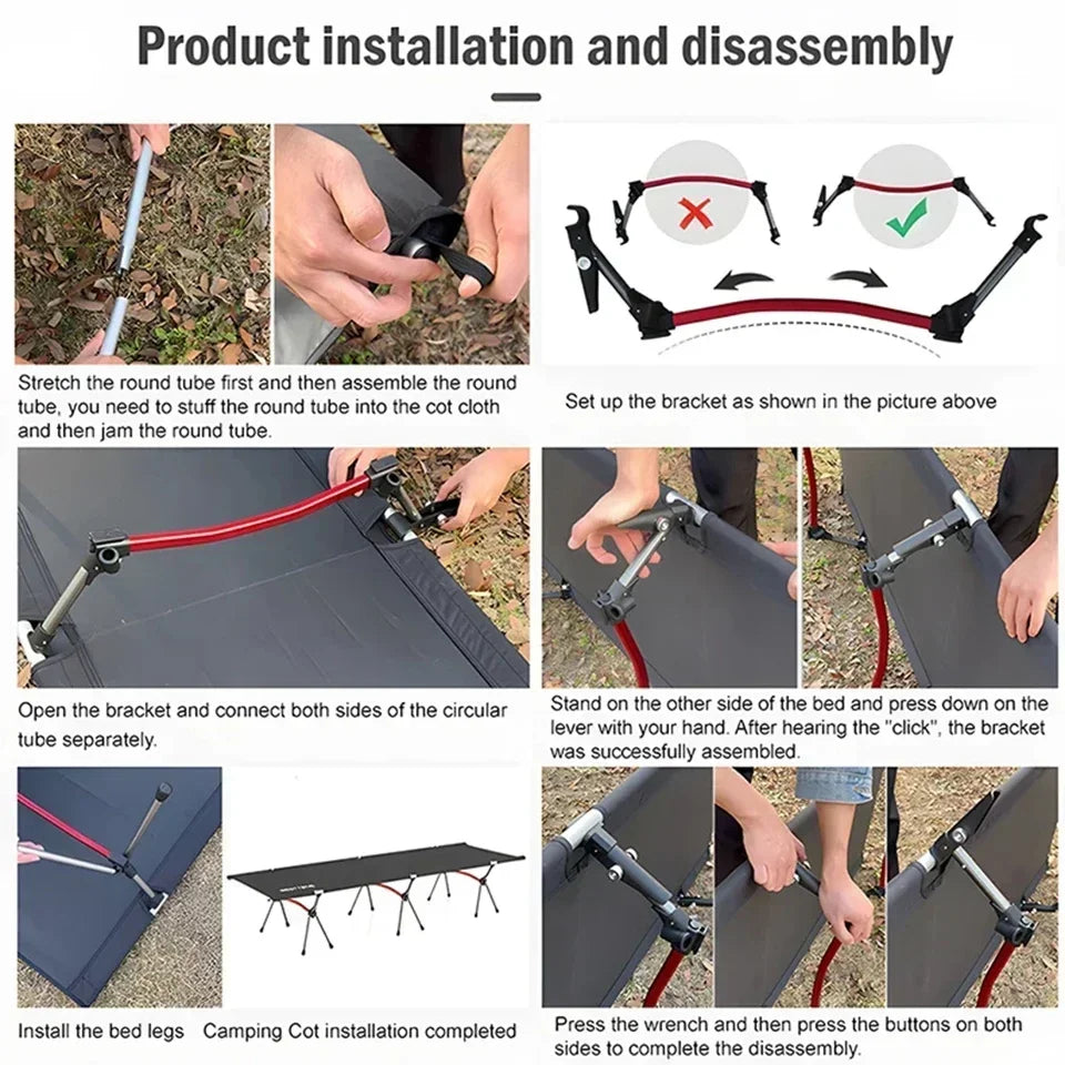 Camping Cot Outdoor Exquisite Camping Folding Bed Lightweight and Portable Safe and Stable High and Low Dual-use Folding Bed