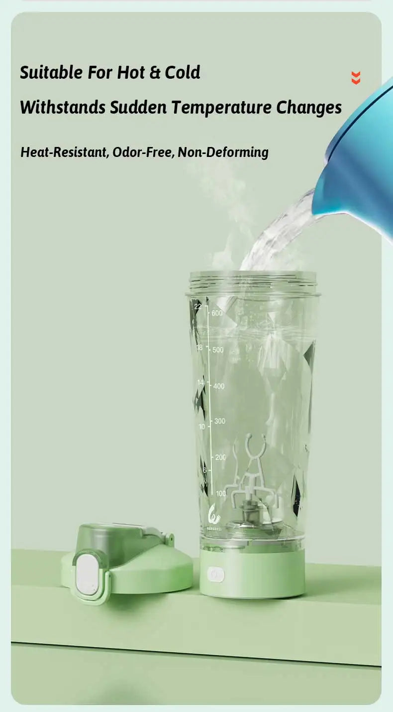 Portable Mixing Cup 600ml Protein Shaker Bottle Fully Automatic Blender Kettle USB Rechargeable Multipurpose for Gym Outdoor