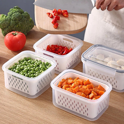 1pcs Refrigerator Storage Box Fridge Organizer Fresh Vegetable Fruit Drain Basket Storage Container Pantry Kitchen Organizer