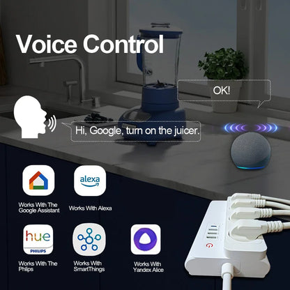 Smart Power Strip Zigbee 3.0 16A PD20W Fast ChargingSmart Multiple Socket Wall Mounted Timer Voice Control and Remote Control