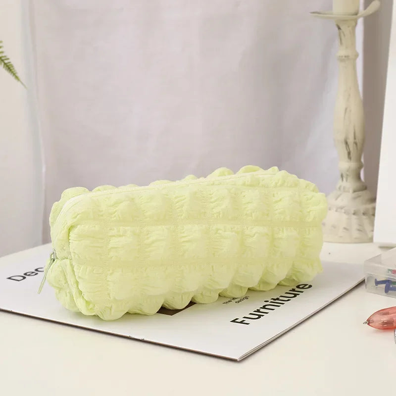 Cute Cream Puff Pencil Case Big Capacity Pen Bag Zipper Stationary Organzier Aesthetic Pen Case Makeup Storage Office Stationary