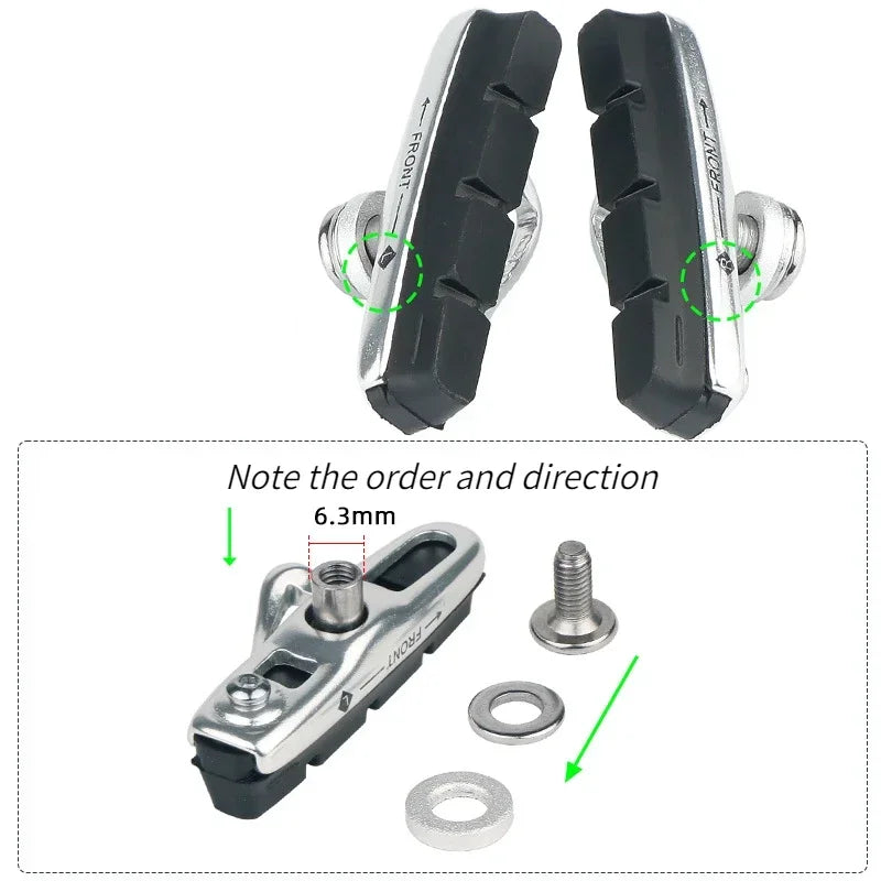 A Pair 55MM Brake Pads for Road Bikes with Metal Rings C-brake Pads Replaceable Brake Blocks Aluminium Alloy Block Bicycle Parts