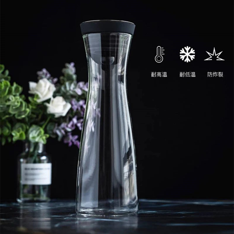 Water Bottle 1.8L High Borosilicate Glass Bottle Basic Tilting  Stainless Steel Lid Closure Jug  Hot and Cold Juice Beverage Tea