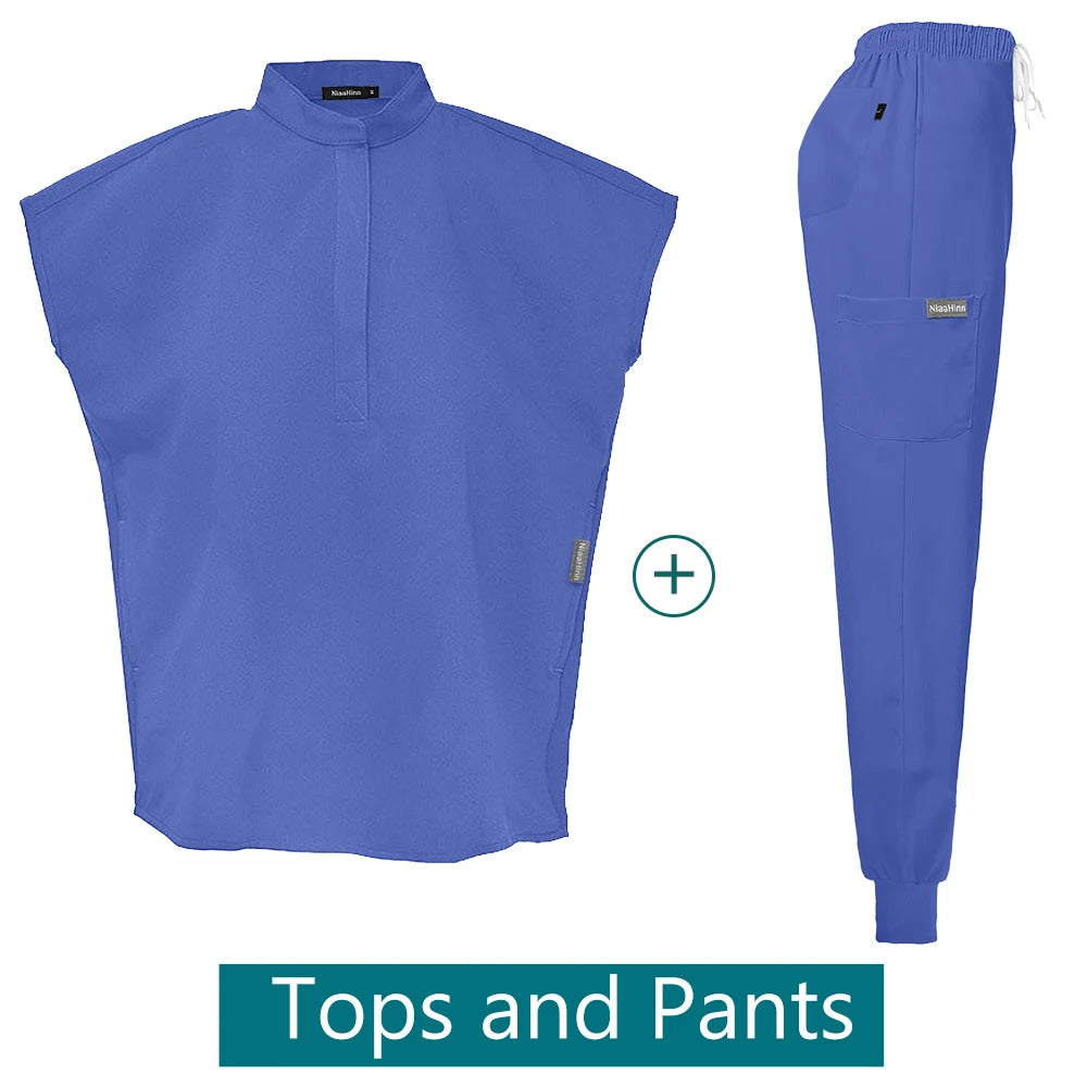 Scrubs Uniforms Sets Medical Nursing Hospital Working Clothes Solid Color Surgical Gowns Breathable Scrub Top Joggers Pants Suit