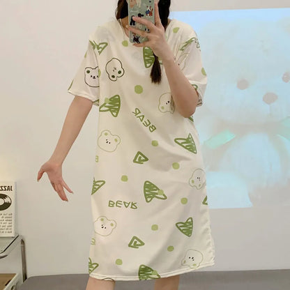 Maternity Clothings Nursing Dresses Breastfeeding Sleepwear Pattern Printing Cheerful and Lively Girl Feeling for Pregnant Women