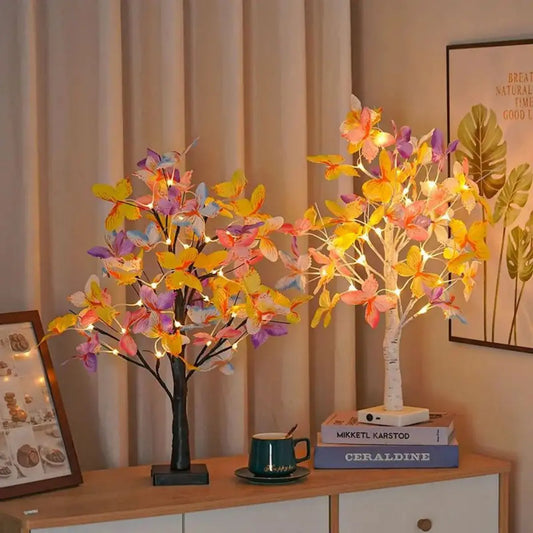 1pc 24LED white birch butterfly tree lamp, Christmas shaped lamp, decorative lamp, desktop decorative lamp