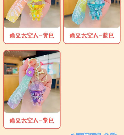 Cute Astronaut Keychain Space Capsule Lava Lamp Oil Filling Bear Key Chain Gift Pendant for Couples Bag Charm Accessories