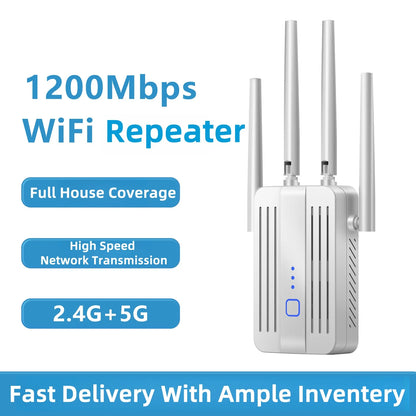 WiFi Repeater 1200Mbps Extender Dual Band Wifi Signal 2.4G 5GHz Wi-Fi Amplifier Router Long Range Booster High-Speed Bands