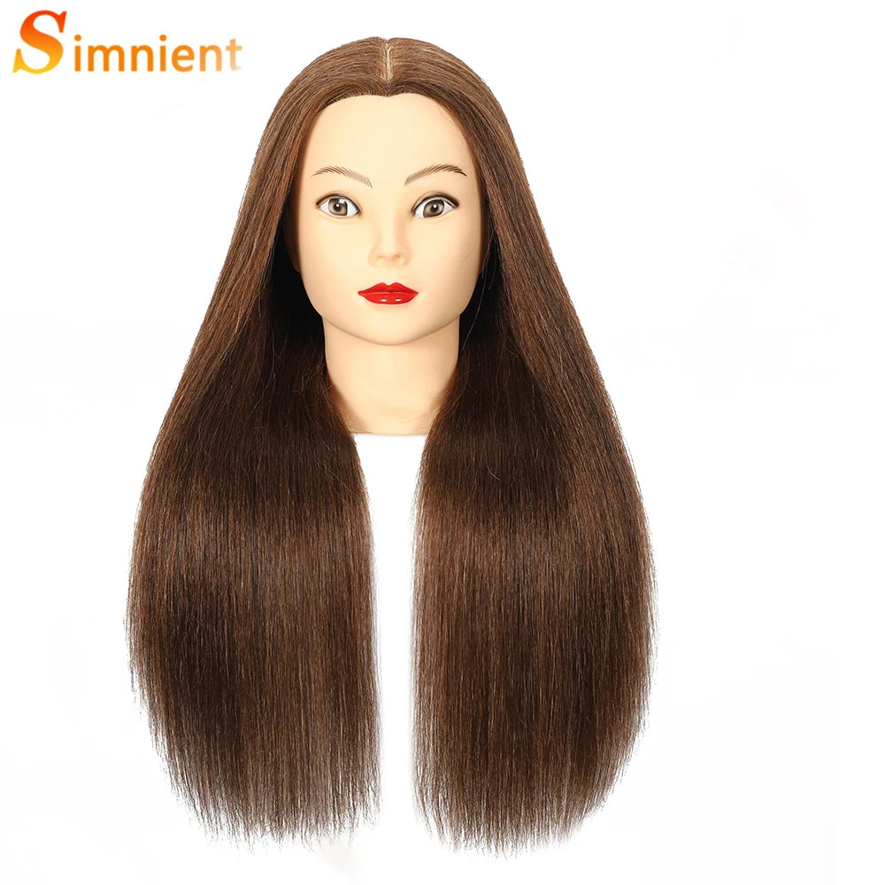 Female Mannequin Head with 22"100%Real Hair Cosmetology Manikin Head Hairdressing Practice Cutting Styling Training Doll Heads