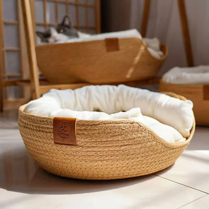 Pet Bed Kennel for Cat Puppy Dog Beds Sofa Handmade Bamboo Weaving Cat Cozy Nest Pet Accessaries