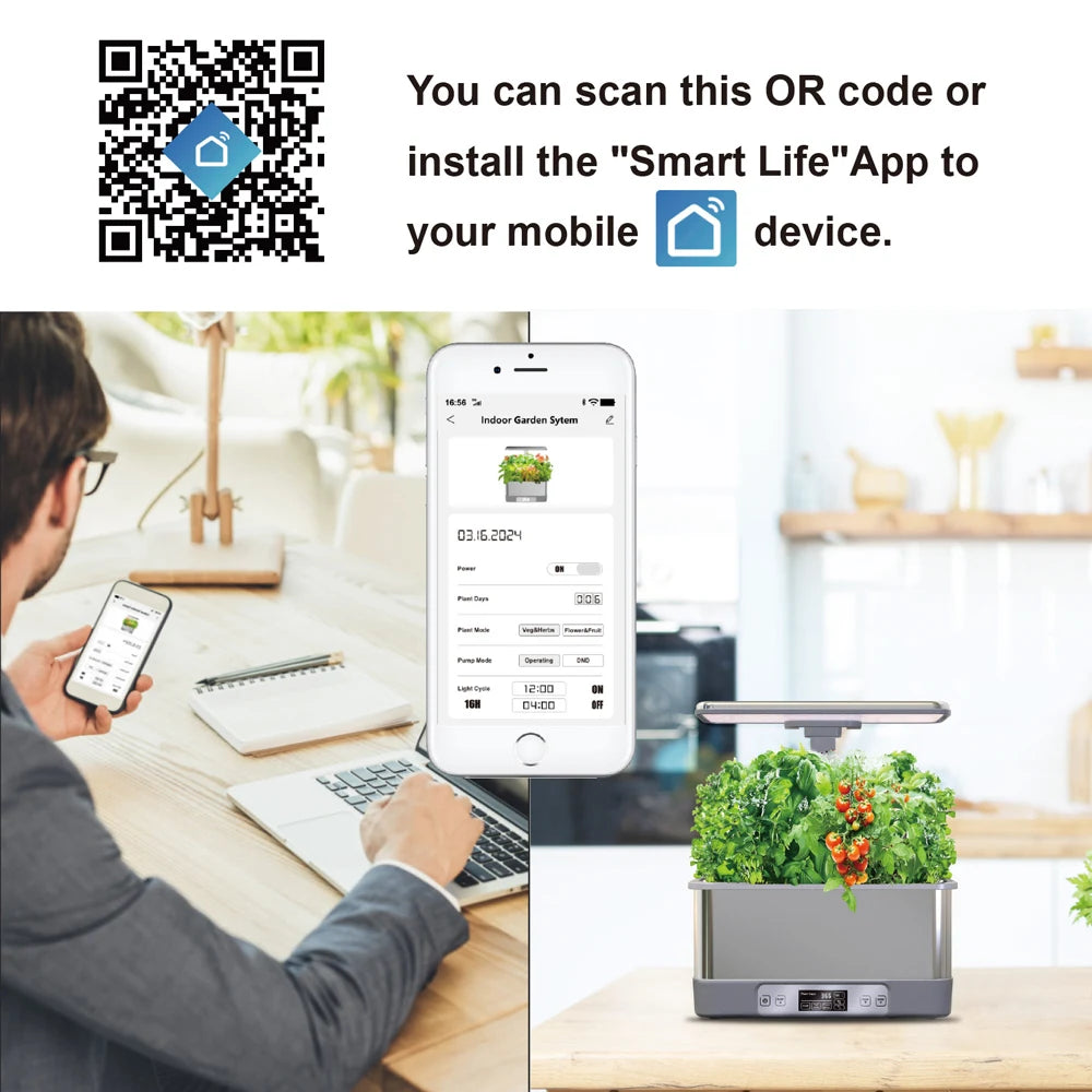 8 Pods Hydroponics Growing System Herb Garden Kits Indoor Adjustable Height Automatic WIFI Intelligent Hydroponic Planter