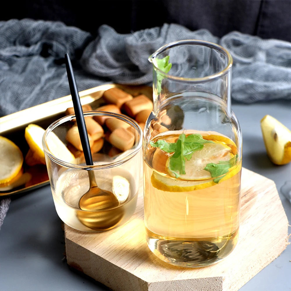 Water Carafe with Tumbler Glass Cold Hot Water Bottle Cup Sets Bedside Water Pitcher High Temperature Resistance Bottle