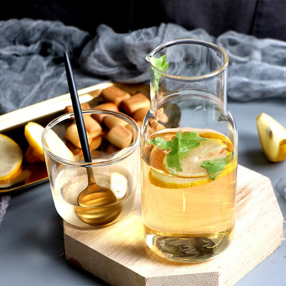 Water Carafe with Tumbler Glass Cold Hot Water Bottle Cup Sets Bedside Water Pitcher High Temperature Resistance Bottle