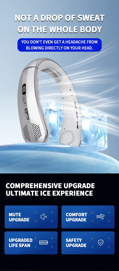 2025 Mini Neck Fan Hanging Neck Fan Portable Leaveless Air Conditioner Digital Display Air Conditioner Charging Neck Fan