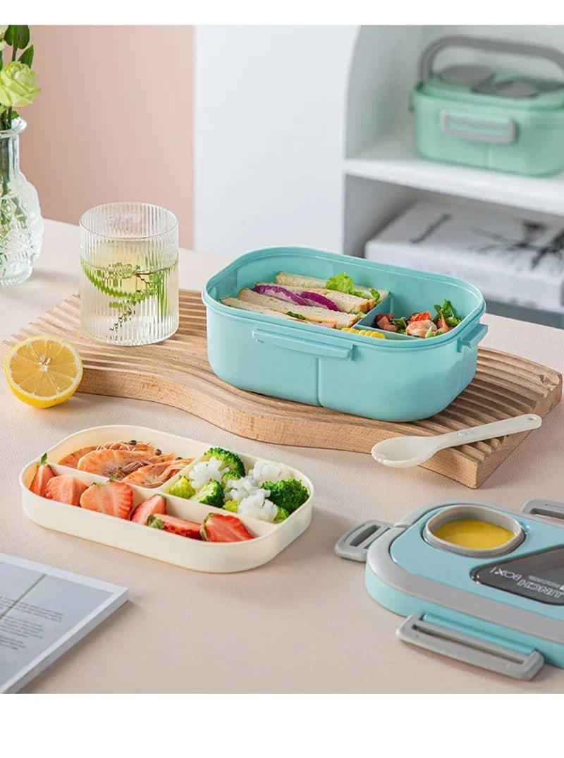 2025 Portable Lunch Box Compartment Wheat Straw Bento Carrying Handle Reusable Tableware Container Meal Snack Food Containers