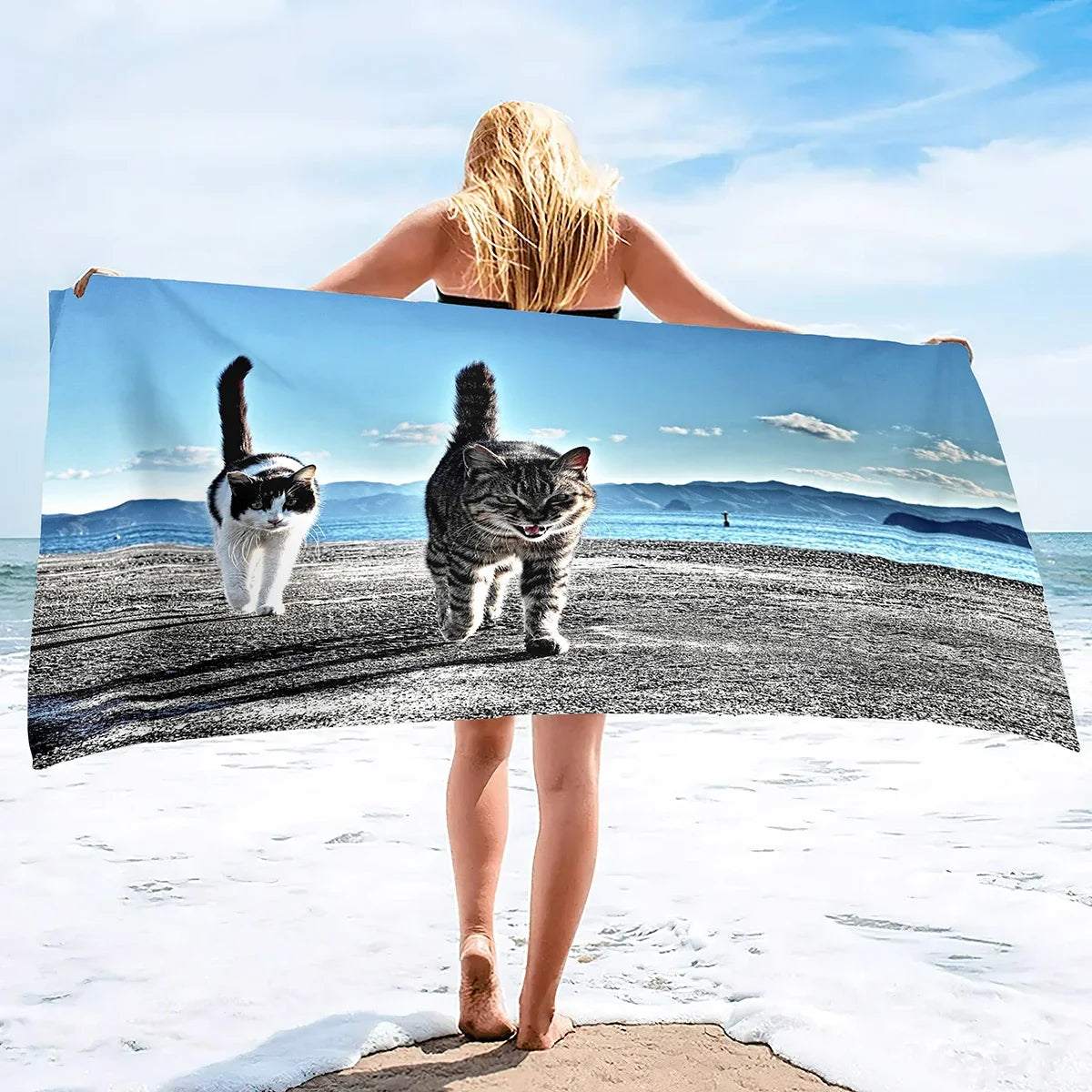 Beach Towel for Women, Girls, Kids, Men, Cat Bath Sand Free Pool Absorbent Soft Plush Lovers