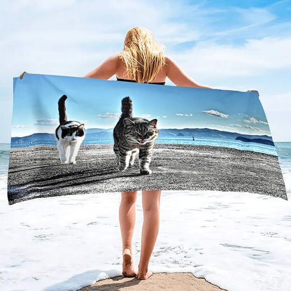 Beach Towel for Women, Girls, Kids, Men, Cat Bath Sand Free Pool Absorbent Soft Plush Lovers