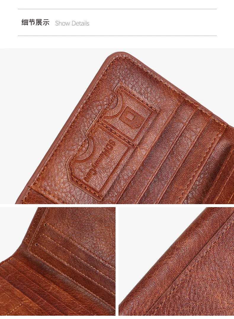 Men's Wallets RFID Blocking Genuine Leather Trifold Business Short Purse Wallet for Men with ID Window and Credit Card Holder