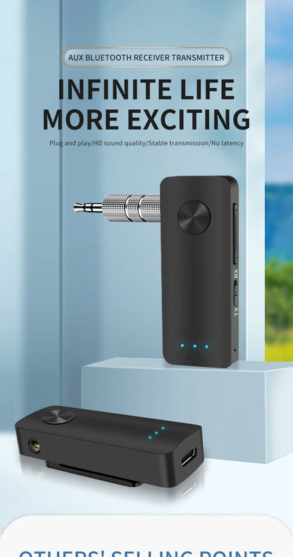 2-In-1 Wireless Audio Adapter Bluetooth 5.4 Receiver Transmitter 3.5mm AUX Lossless Sound MIC For Car Speaker TV PC Airplane