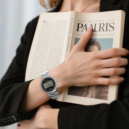 Fashionable men's and women's digital watches, waterproof 30M, stainless steel strap, LED backlight, date and week display